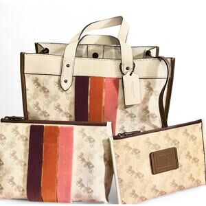 Coach FIELD TOTE WITH Charlie Pouch HORSE AND CARRIAGE PRINT with VARSITY Stripe